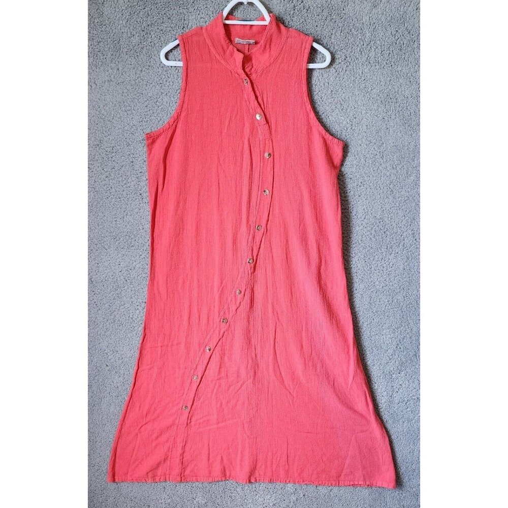 Cottonways Women's Sleeveless Gauzy Maxi‎ Dress Buttons Solid Coral Pink Size 2